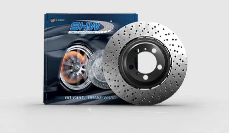 SHW 01-06 BMW M3 3.2L Left Front Drilled Lightweight Brake Rotor (European Model) (34112282801) - Side View