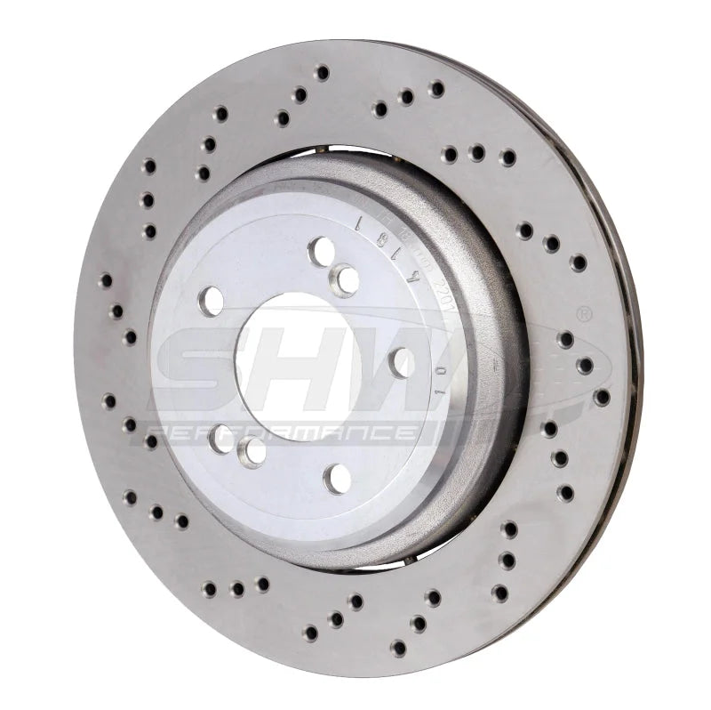 SHW 06-08 BMW Z4 3.2L Left Rear Cross-Drilled Lightweight Brake Rotor (34212282303) - Main Product View