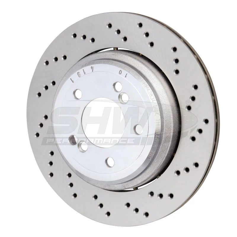 SHW 06-08 BMW Z4 3.2L Right Rear Cross-Drilled Lightweight Brake Rotor (34212282304) - Main Product View