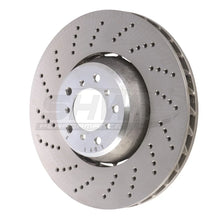 Load image into Gallery viewer, SHW 06-10 BMW M5 5.0L Left Front Cross-Drilled Lightweight Brake Rotor (34112282805) - Side View