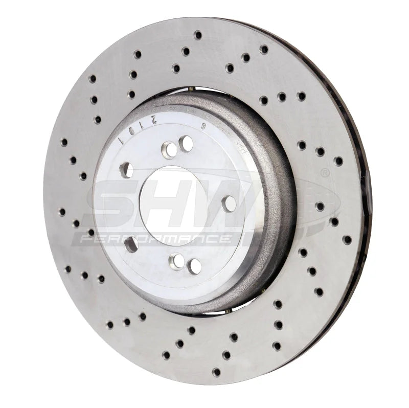 SHW 08-13 BMW M3 4.0L Left Rear Cross-Drilled Lightweight Brake Rotor (34212283803) - Main Product View