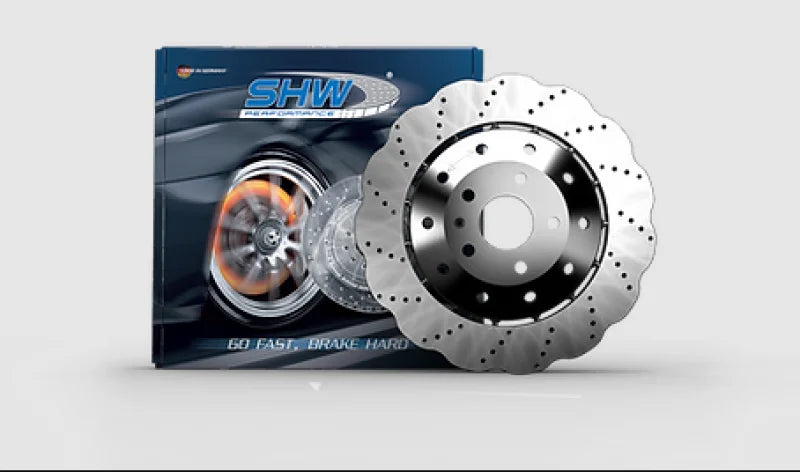 SHW 13-15 Audi RS5 4.2L Rear Drilled-Dimpled Lightweight Wavy Brake Rotor (8T0615601A) - Side View