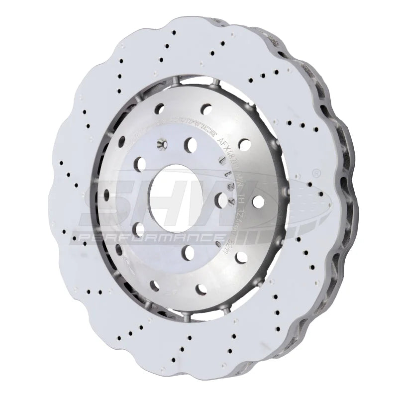 SHW 14-20 Audi R8 5.2L (Excl Ceramic Brake) Front Drilled-Dimpled LW Wavy Brake Rotor (4S0615301B) - Side View