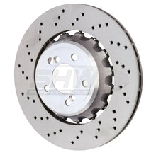 Load image into Gallery viewer, SHW 15-18 BMW M3 3.0L Left Rear Cross-Drilled Lightweight Brake Rotor (34212284811) - Side View