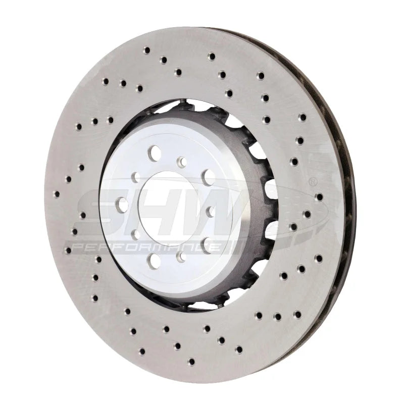 SHW 15-18 BMW M3 3.0L Right Front Cross-Drilled Lightweight Brake Rotor (34112284810) - Main Product View