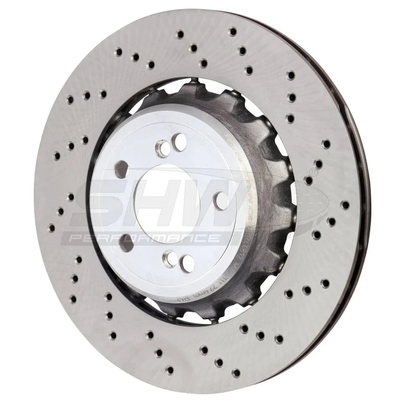 SHW 15-18 BMW M3 3.0L Right Rear Cross-Drilled Lightweight Brake Rotor (34212284812) - Main Product View