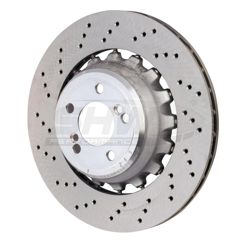SHW 15-18 BMW X5 M 4.4L Left Rear Cross-Drilled Lightweight Brake Rotor (34212284903) - Main Product View
