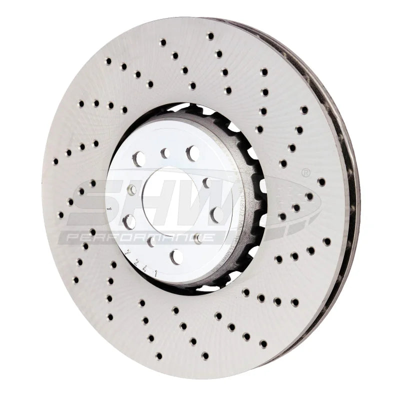 SHW 15-18 BMW X5 M 4.4L Right Front Cross-Drilled Lightweight Brake Rotor (34112284902) - Main Product View
