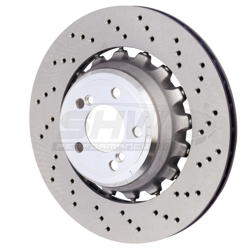 SHW 15-18 BMW X5 M 4.4L Right Rear Cross-Drilled Lightweight Brake Rotor (34212284904) - Main Product View