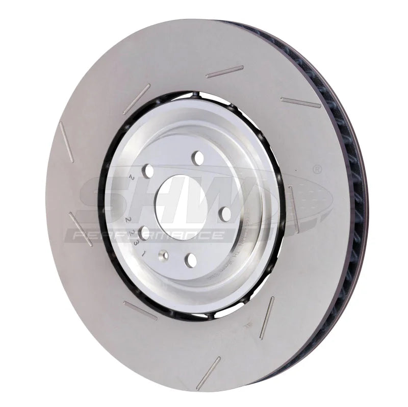 SHW 15-18 Porsche Macan Turbo w/19in Wheel/Perf Package Left Frt Slotted LW Brake Rotor (95B615301P) - Side View