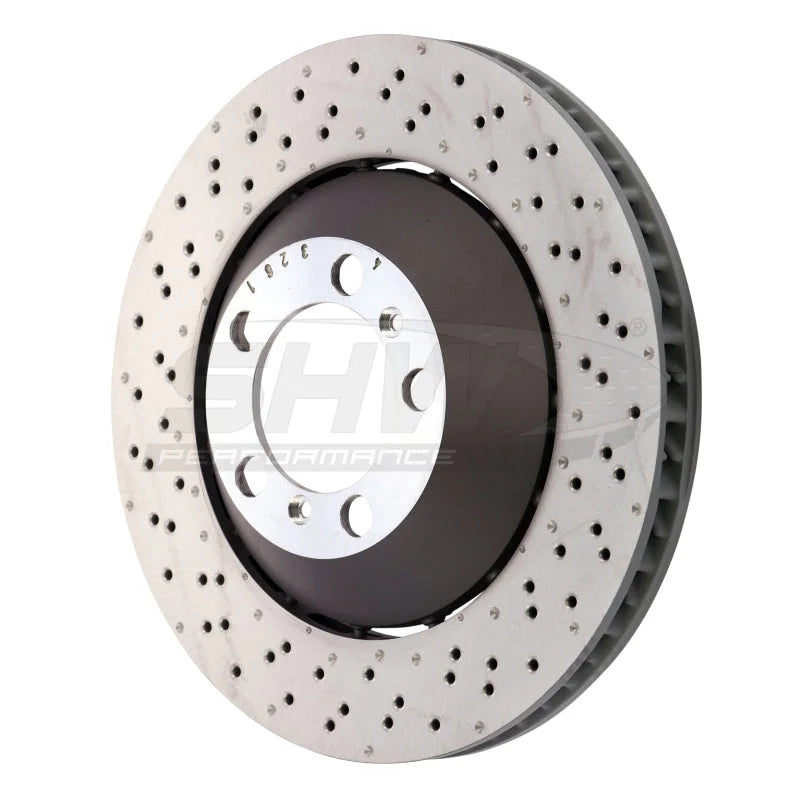 SHW 16-19 Porsche 911 GT3 RS w/o Ceramics Left Frt Drill-Dimp Lightweight Brake Rotor (99135140581) - Main Product View