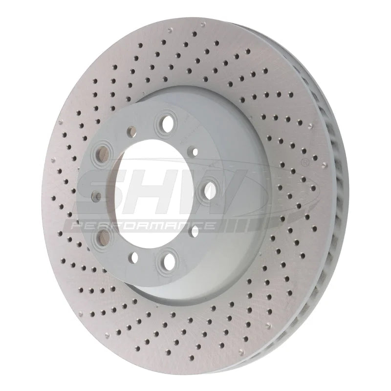 SHW 17-21 Porsche 911 Carrera 3.0L w/o Ceramic Brakes Left Rear Drilled MB Brake Rotor (9P1615601) - Main Product View
