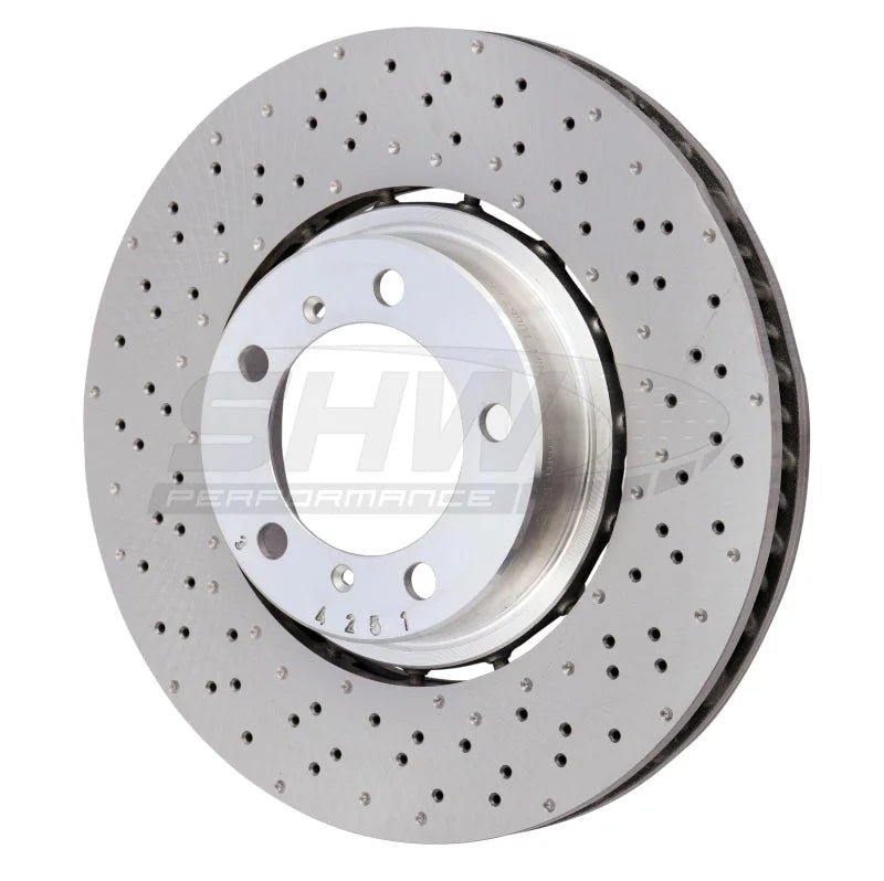 SHW 18-19 Porsche 911 Carrera 4 GTS w/o Ceramic Brake Left Frt Drill-Dimp LW Brake Rotor (9P1615301) - Main Product View
