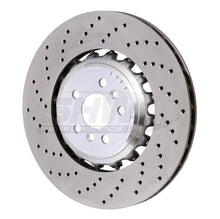 Load image into Gallery viewer, SHW 18-21 BMW M5 4.4L Left Rear Cross-Drilled Lightweight Brake Rotor (34217991103) - Main Product View