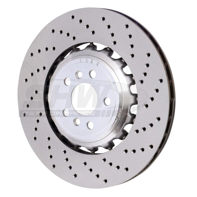 SHW 18-21 BMW M5 4.4L Right Rear Cross-Drilled Lightweight Brake Rotor (34217991104) - Main Product View