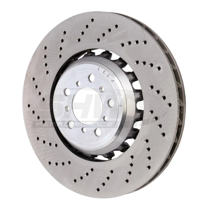 SHW 19-21 BMW M2 Competition 3.0L w/o Ceramic Brakes Left Front Drilled LW Brake Rotor (34118072017) - Main Product View