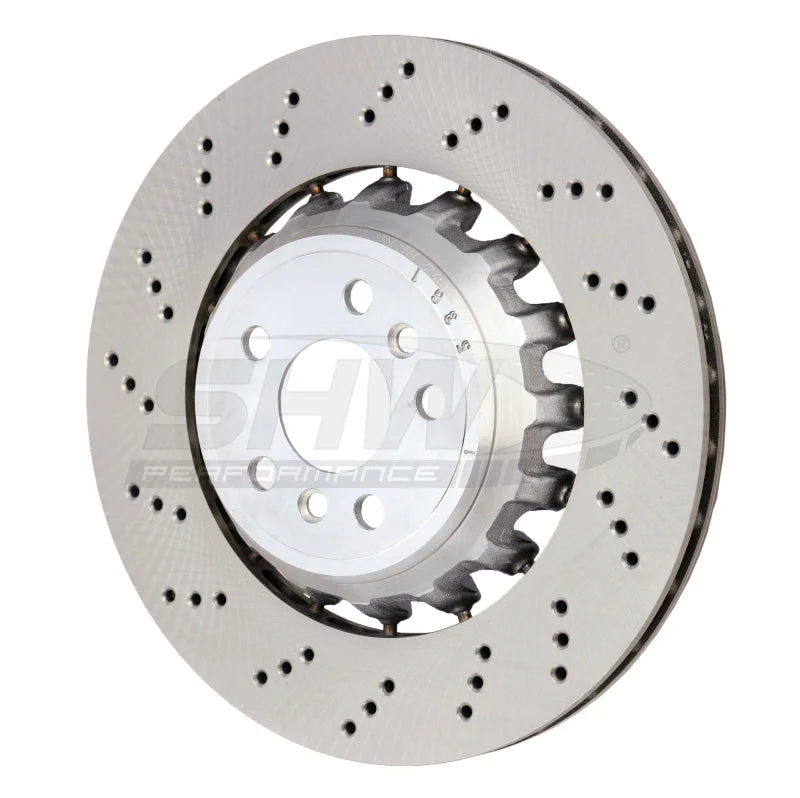 SHW 2020+ BMW X3 M 3.0L Left Rear Cross-Drilled Lightweight Brake Rotor (34118054827) - Main Product View