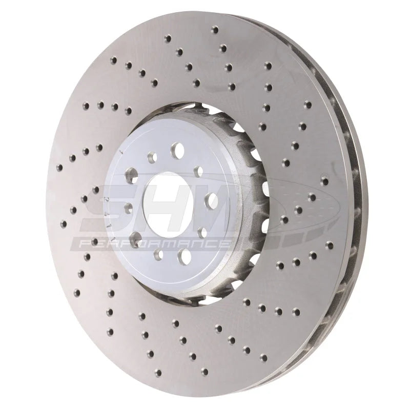 SHW 2020+ BMW X3 M 3.0L Right Front Cross-Drilled Lightweight Brake Rotor (34118054826) - Main Product View