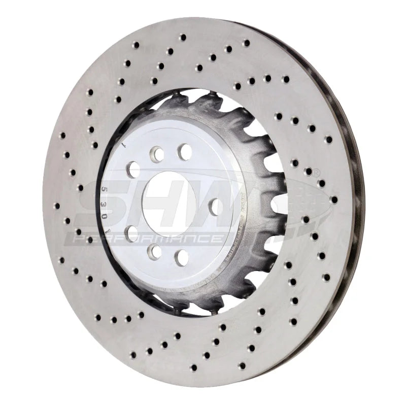SHW 2020 BMW X5 M 4.4L Left Rear Cross-Drilled Lightweight Brake Rotor (34208074285) - Main Product View