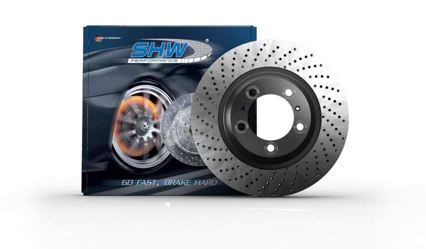 SHW 2021 Porsche Carrera 3.0L Left Front Cross-Drilled Monobloc Brake Rotor (992615301) - Side View