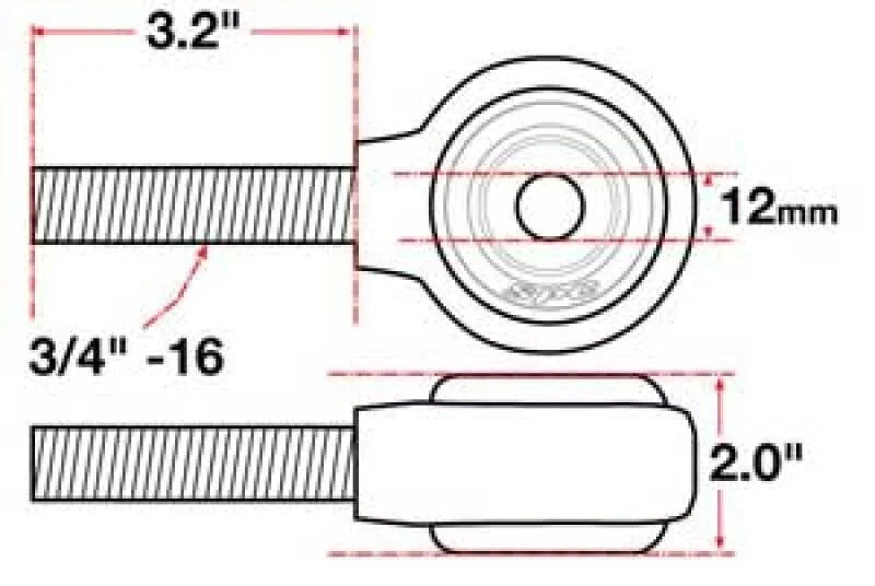SPC Performance X Axis Sealed Flex Joint RH 3/4in-16x12mm BH x 2in W - Side View