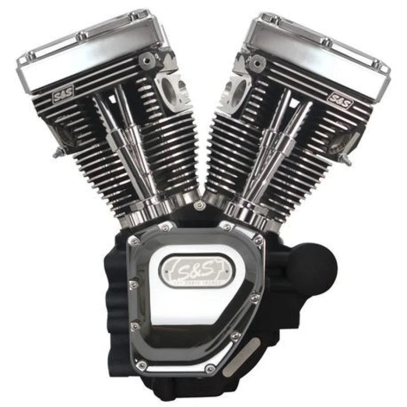 S&S Cycle 07-16 Touring Models T111 T-Series Long Block Engine - Wrinkle Black - Side View