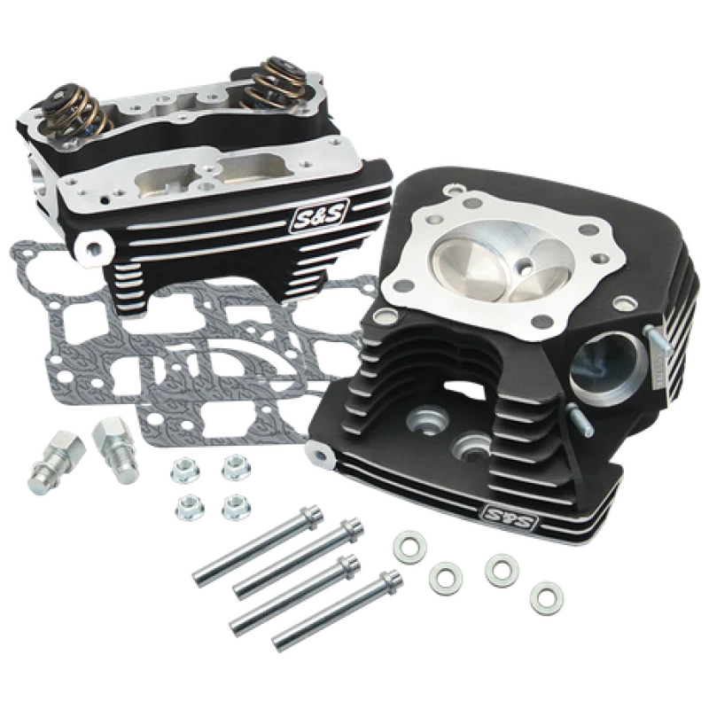 S&S Cycle 08-16 Touring Super Stock 79cc Cylinder Head Kit - Wrinkle Black - Side View