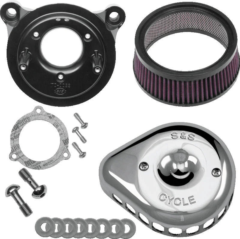 S&S Cycle 08-17 Touring/16-17 Softail Models Stealth Air Cleaner Kit w/ Chrome Mini Teardrop Cover - Side View