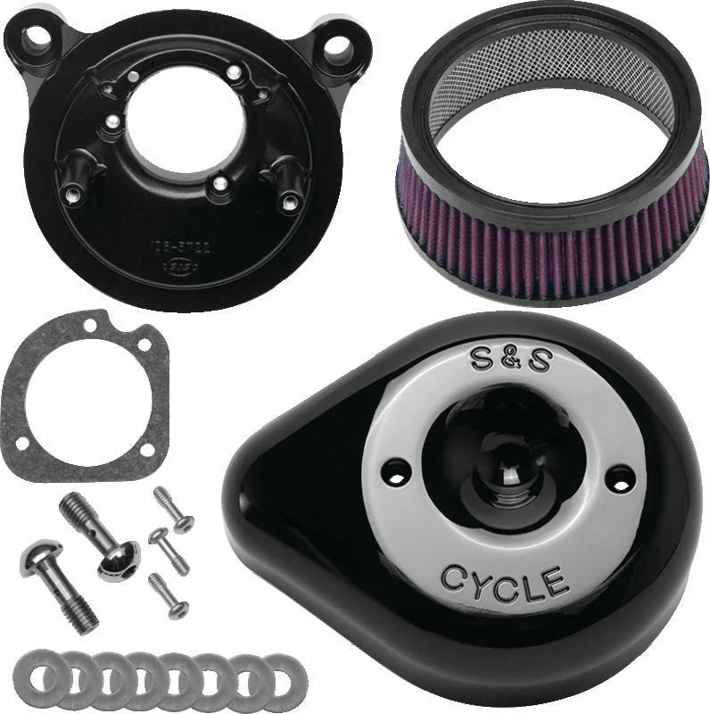 S&S Cycle 08-17 Touring/16-17 Softails Models Stealth Air Cleaner Kit w/ Black Teardrop Cover - Main Product View