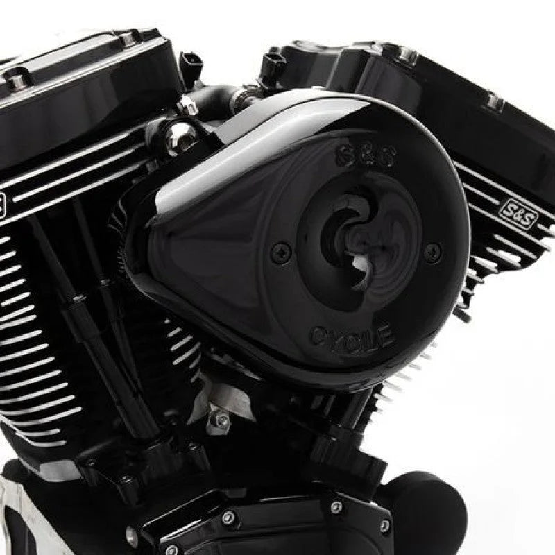 S&S Cycle 08-17 Touring/16-17 Softails Models Stealth Air Cleaner Kit w/ Black Teardrop Cover - Side View