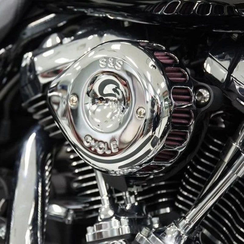 S&S Cycle 2017+ M8 Models Stealth Air Cleaner Kit w/ Chrome Mini Teardrop Cover - Side View