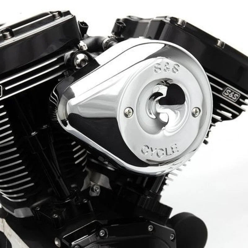 S&S Cycle 2017+ M8 Models Stealth Air Cleaner Kit w/ Chrome Teardrop Cover - Side View