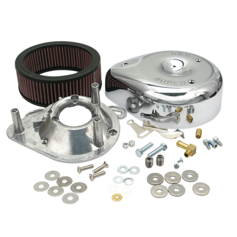 S&S Cycle 84-92 BT/86-90 Sportster Models Teardrop Chrome Air Cleaner Cover for S&S Super E/G Carb - Side View