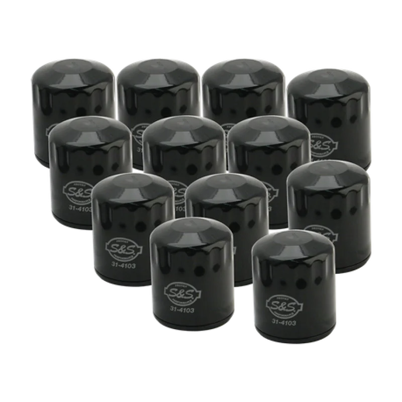 S&S Cycle 99-18 BT/2017+ M8/X-Wedge Black Oil Filter - 12 Pack - Side View
