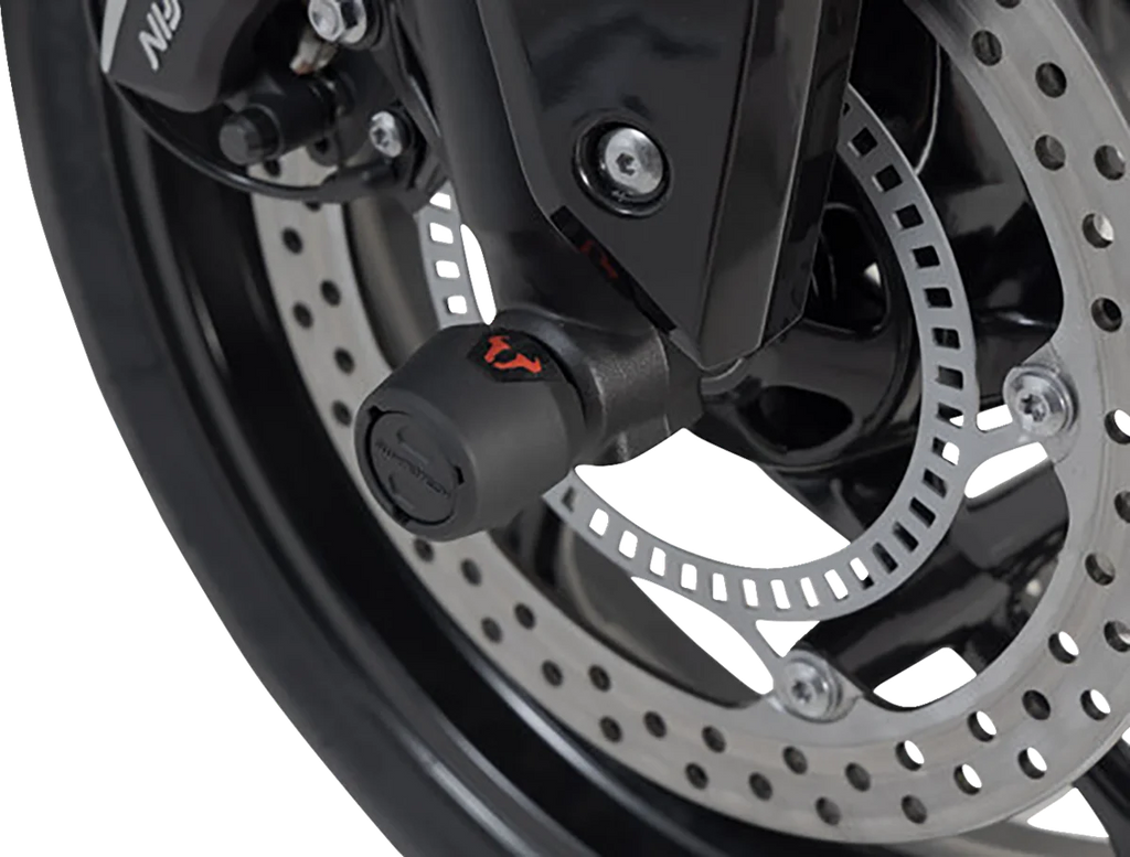 SW-MOTECH Axle Sliders - Front - Set - Triumph 660/675/765 STP.11.176.10501/B - Back View