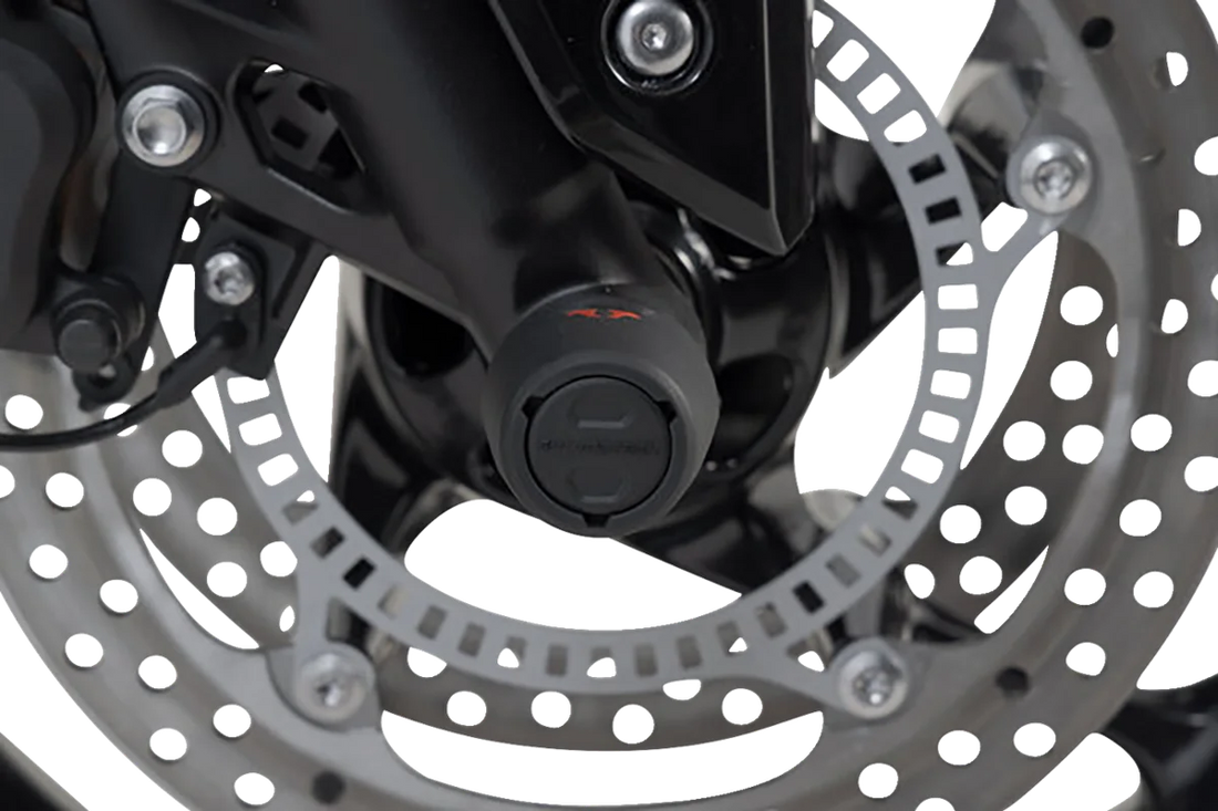 SW-MOTECH Axle Sliders - Front - Set - Triumph 660/675/765 STP.11.176.10501/B - Installation View