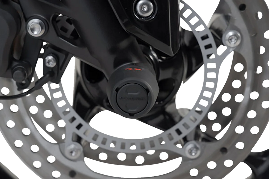 SW-MOTECH Axle Sliders - Front - Set - Triumph 660/675/765 STP.11.176.10501/B - Installation View