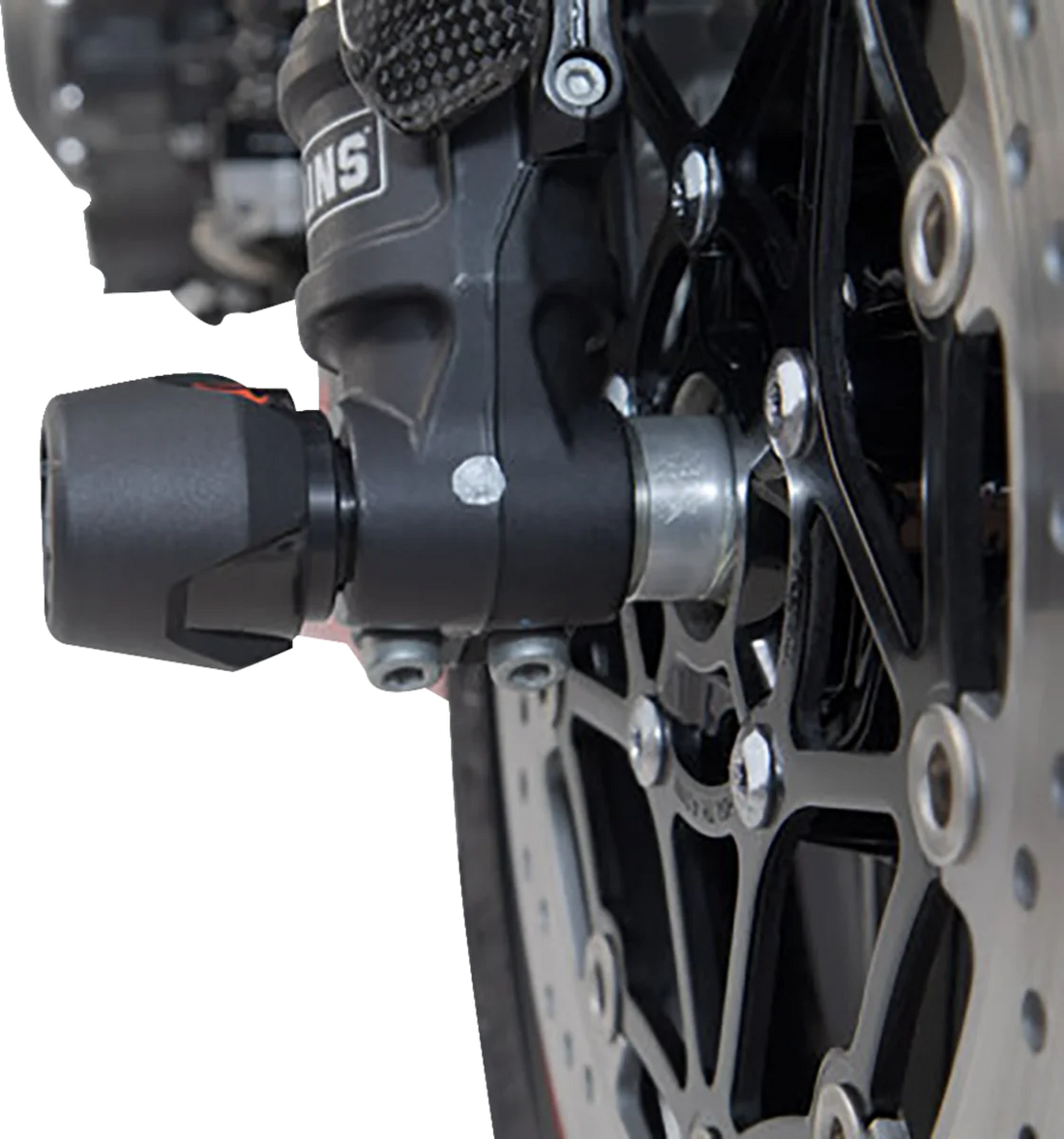 SW-MOTECH Axle Sliders - Front - Set - Triumph/Yamaha/Royal Enfield STP.11.176.10001/B - Installation View