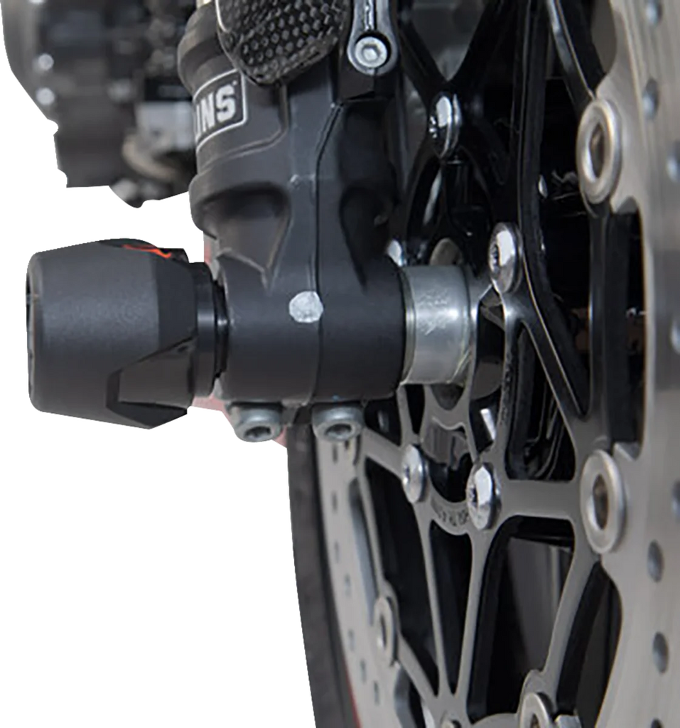 SW-MOTECH Axle Sliders - Front - Set - Triumph/Yamaha/Royal Enfield STP.11.176.10001/B - Installation View