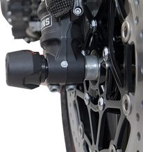 Load image into Gallery viewer, SW-MOTECH Axle Sliders - Front - Set - Triumph/Yamaha/Royal Enfield STP.11.176.10001/B - Installation View