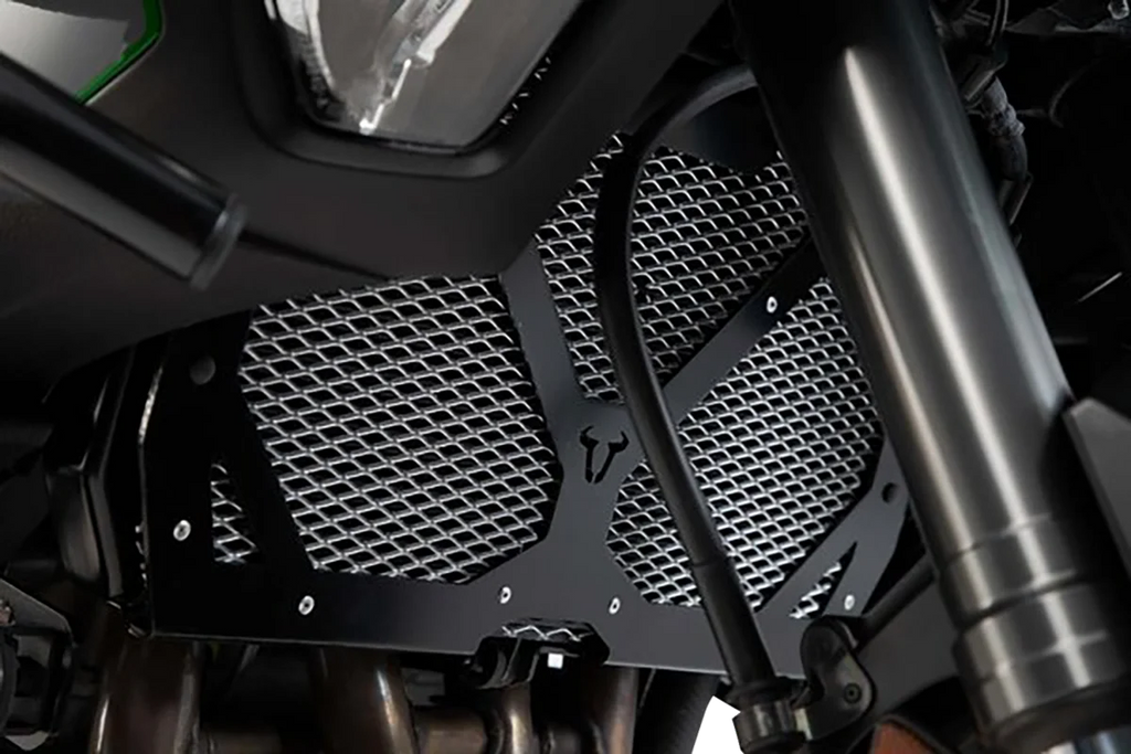 SW-MOTECH Radiator Guard - Black/Silver - Kawasaki KLS.08.922.10000 - Installation View