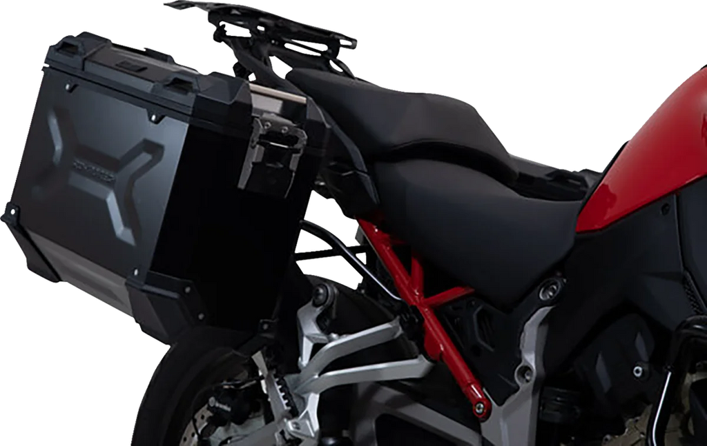 SW-MOTECH TRAX ADV Aluminum Case System - Black - Ducati Multistrada V4 '21-'24 KFT.22.822.70300/B - Installation View
