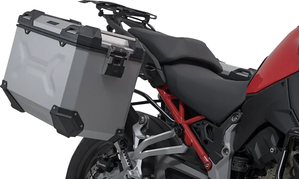 SW-MOTECH TRAX ADV Aluminum Case System - Silver - Ducati Multistrada V4 '21-'24 KFT.22.822.70300/S - Side View