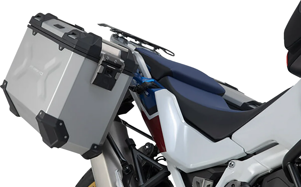SW-MOTECH TRAX ADV Aluminum Case System - Silver - Honda Africa Twin '19-'24 KFT.01.942.70001/S - Side View
