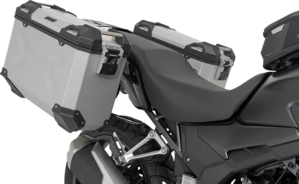 SW-MOTECH TRAX ADV Aluminum Case System - Silver - Honda CB/CBR/NX 500 '13-'24 KFT.01.400.70001/S - Side View