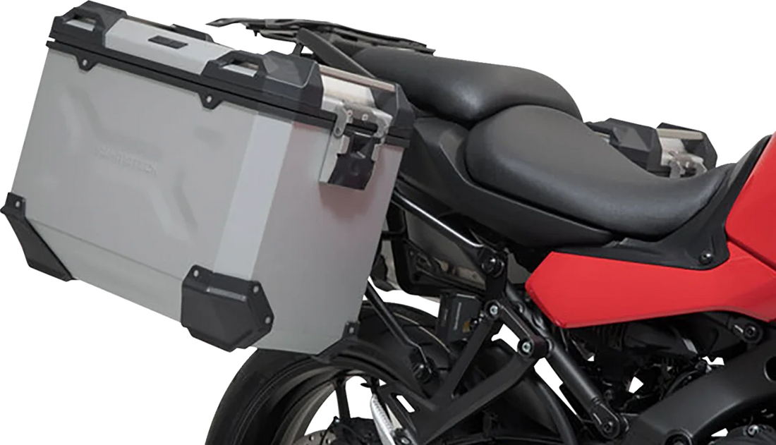 SW-MOTECH TRAX ADV Aluminum Case System - Silver - Yamaha Tracer 9 GT '21-'24 KFT.06.921.70100/S - Side View