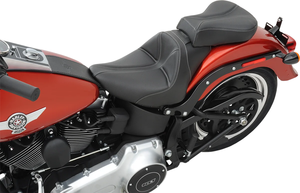Saddlemen Dominator Pillion Pad - Standard Reach - Black w/ Gray Stitching - FL/FX '06-'17 806-12-0162 - Installation View