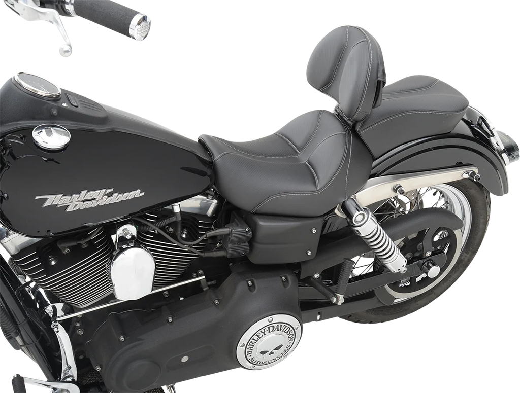 Saddlemen Dominator Solo Seat - w/o Backrest - Black w/ Gray Stitching - FL/FX '06-'17 806-04-0042 - Back View