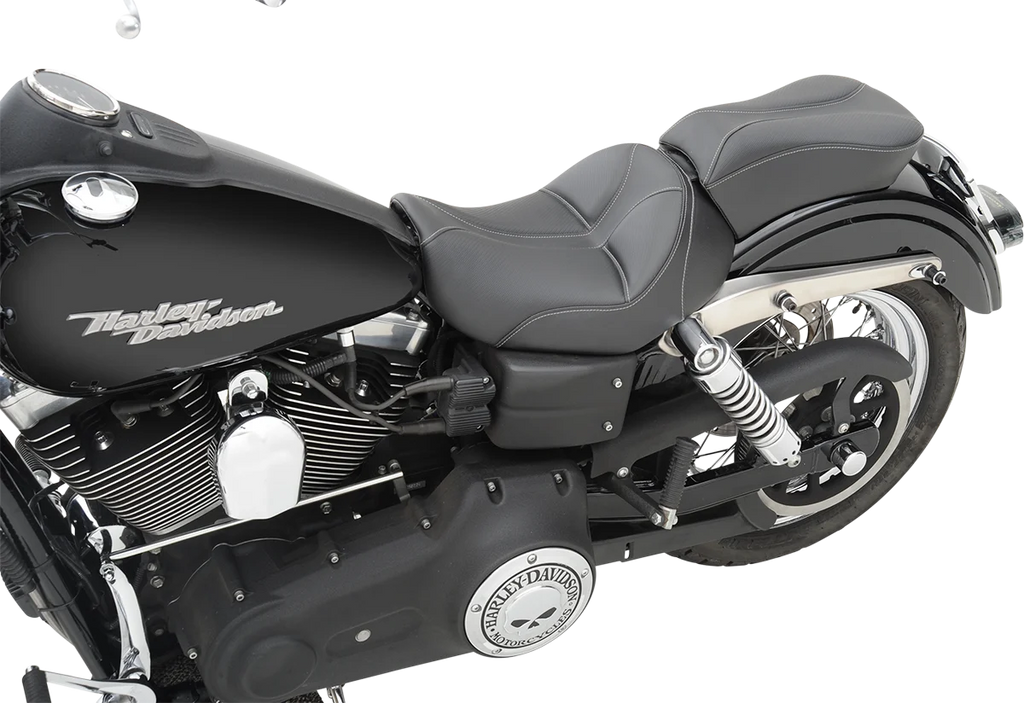 Saddlemen Dominator Solo Seat - w/o Backrest - Black w/ Gray Stitching - FL/FX '06-'17 806-04-0042 - Installation View