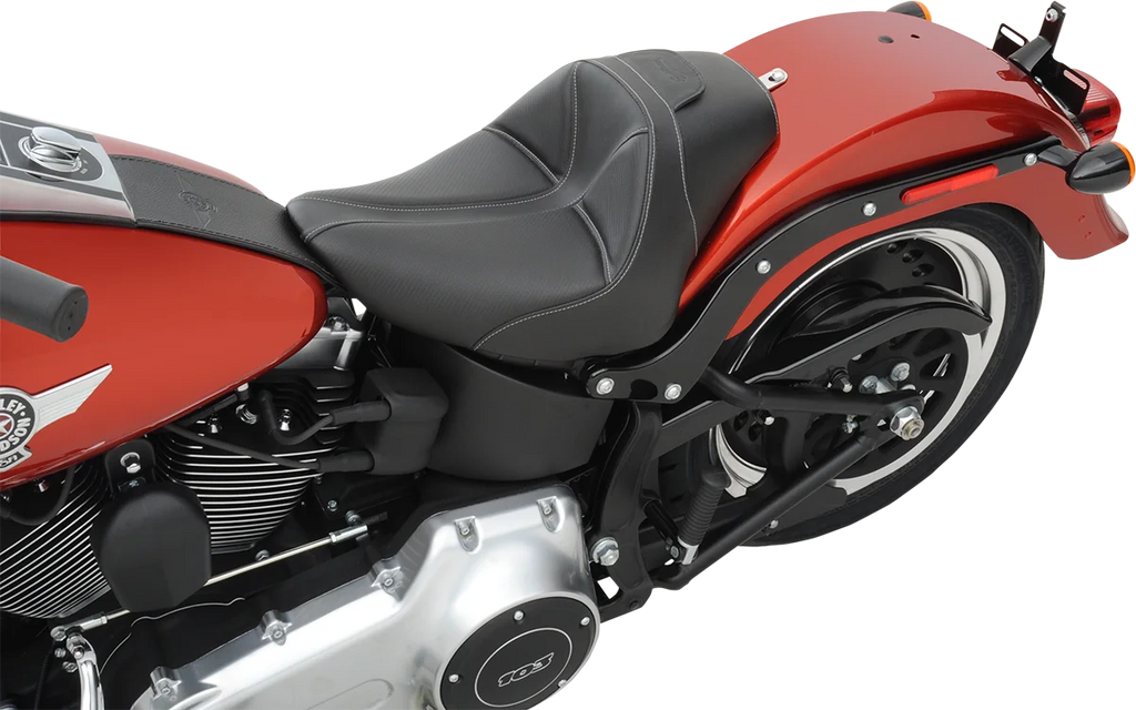 Saddlemen Dominator Solo Seat - w/o Backrest - Black w/ Gray Stitching - FL/FX '06-'17 806-12-0042 - Installation View